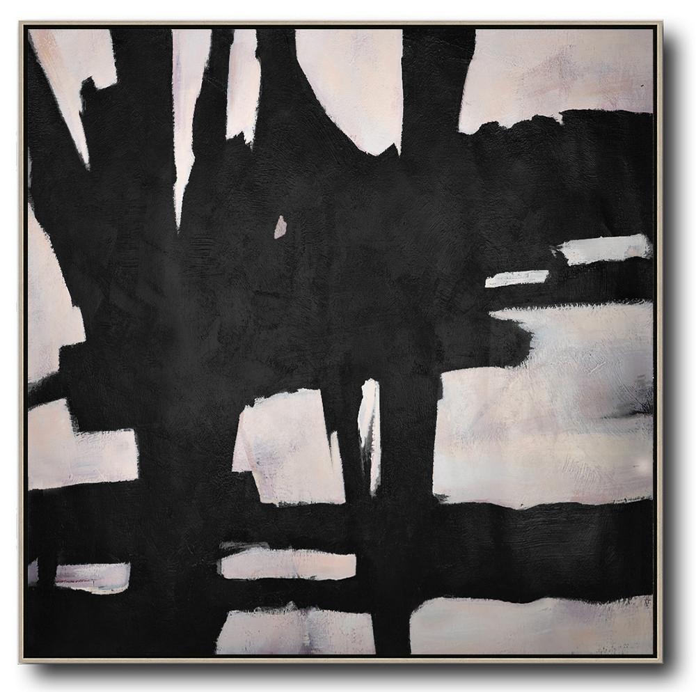 Hand-Painted Oversized Minimal Black And White Painting - Art Discount Restroom Large